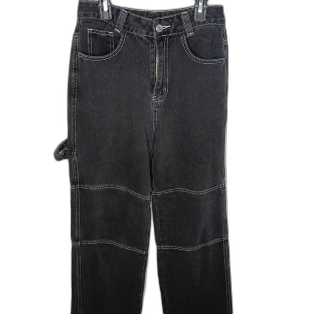 Shein Women's Baggy High Waist Jeans Black Embroidered Letter Denim Size Small